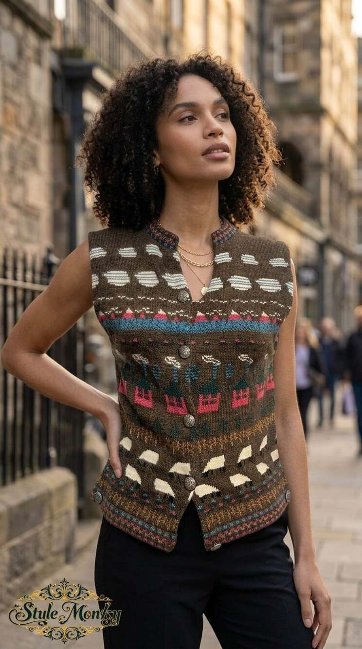 Stapf Sportswear Tyrol Wool Knit Vest Medium Brown Nordic Pattern